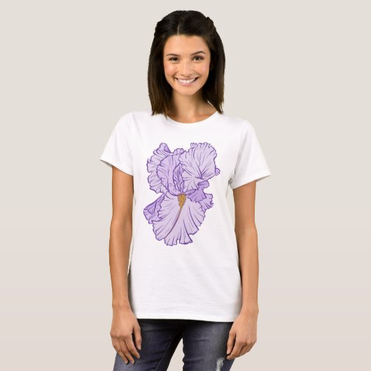 Iris Bloem Paarse Lijn Kunst T-shirt (Voorkant volledig)