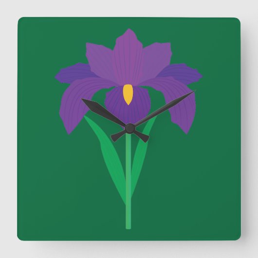 Iris Bloem Vierkante Klok (Voorkant)