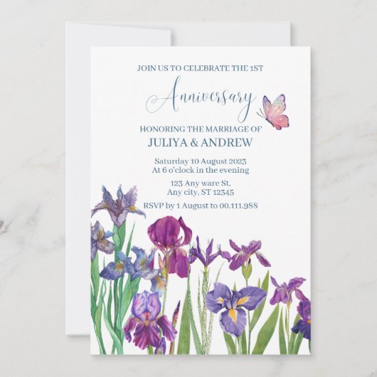 Iris bloem waterverf jubileumfeest  kaart (Voorkant)