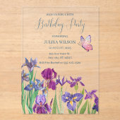 Iris bloemen 16e verjaardagsfeest acryl uitnodigingen (Voorkant)