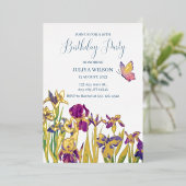 Iris bloemen 16e verjaardagsfeest folie uitnodiging (Staand Voorkant)