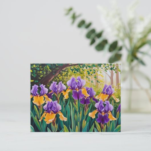 Iris Bloemen Bloeien In De Zomertuin Briefkaart (Staand voorkant)