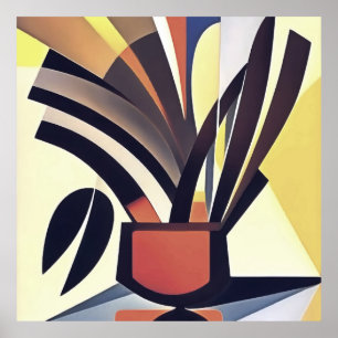 Iris-bloemen in een Abstracte geometrische variati Poster