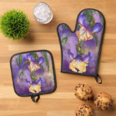 Iris Bloemen Oven Mitt & Pot Houder Set (Top down)