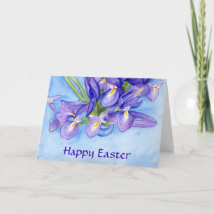 Iris bloemen "Prettig Pasen" op maat gemaakte wens Feestdagen Kaart