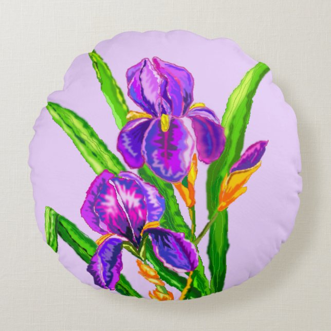 Iris Bloemen Ronde Kussen Irissen (Voorkant)