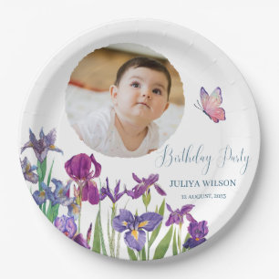 Iris bloemen Verjaardagsfeestje baby foto Papieren Bordje