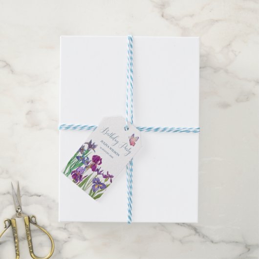 Iris bloemen verjaardagsfeestje cadeaulabel (Met Touw)