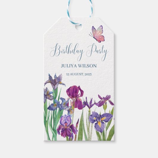 Iris bloemen verjaardagsfeestje cadeaulabel (Voorkant)