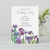 Iris bloemen verjaardagsfeestje folie uitnodiging (Staand Voorkant)