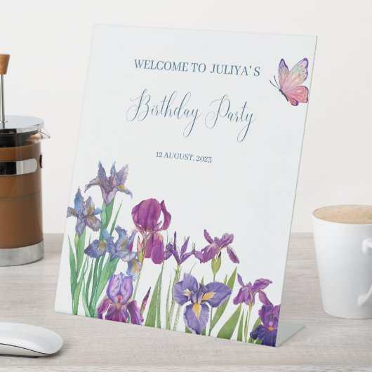 Iris bloemen verjaardagsfeestje reclamebord met voetstuk (Insitu)