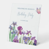 Iris bloemen verjaardagsfeestje reclamebord met voetstuk (Voorkant)