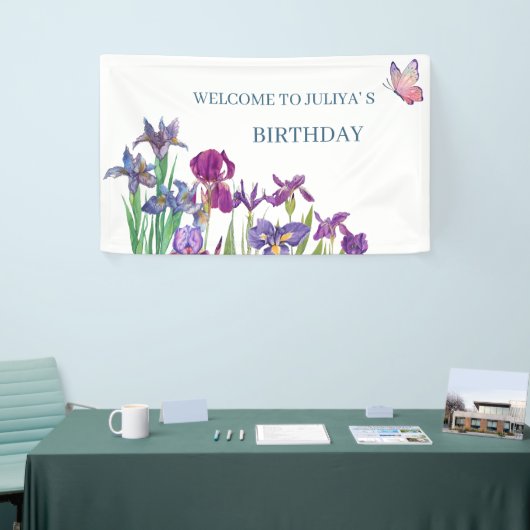 Iris bloemen verjaardagsfeestje spandoek (Beurs)