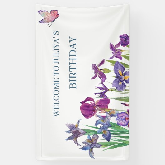 Iris bloemen verjaardagsfeestje spandoek (Verticaal)