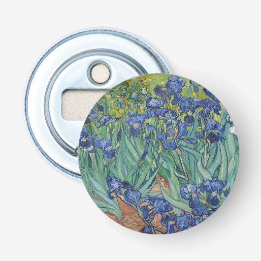 Iris, bloemenschilderij in olieverf, Vincent Van G Button Flesopener (Voorkant)
