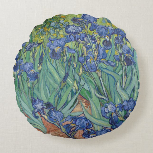 Iris, bloemenschilderij in olieverf, Vincent Van G Rond Kussen (Voorkant)