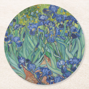 Iris, bloemenschilderij in olieverf, Vincent Van G Ronde Kartonnen Onderzetter