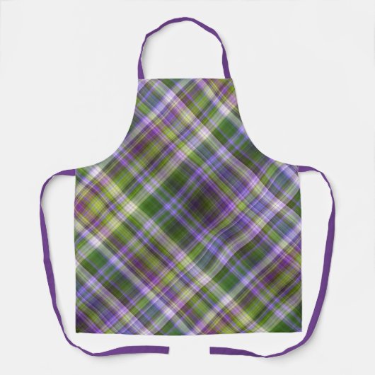 Iris bloesems Paarse en groene plaid Schort (Voorkant)