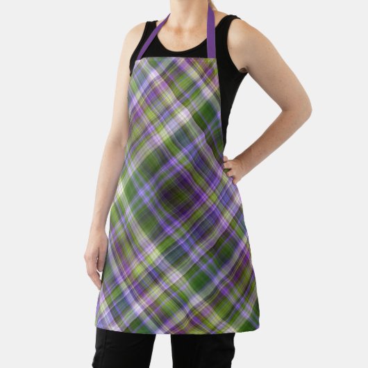 Iris bloesems Paarse en groene plaid Schort (Insitu)