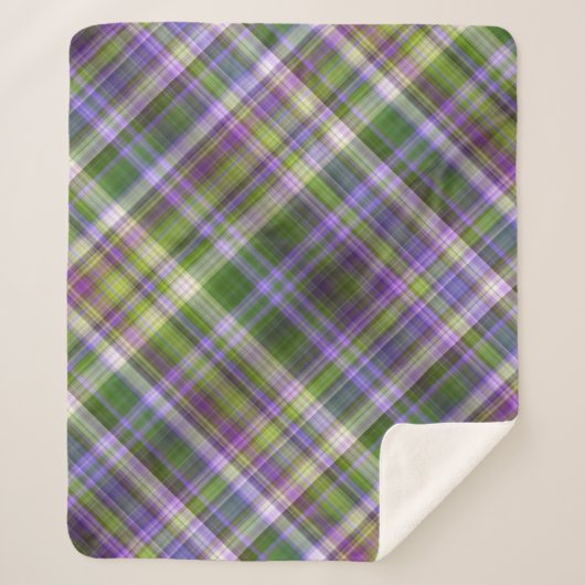 Iris bloesems Paarse en groene plaid Sherpa Deken (Voorkant)