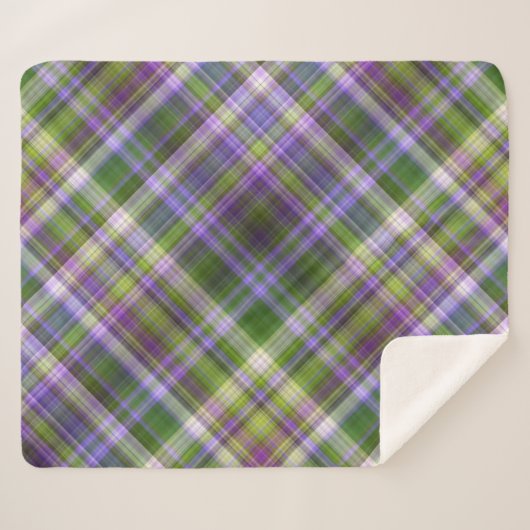 Iris bloesems Paarse en groene plaid Sherpa Deken (Voorkant (horizontaal))