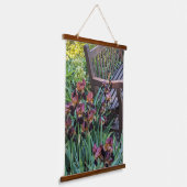 Iris Blooms en Garden Park Bench Bloemen Hangend Wandkleed (Gebogen)