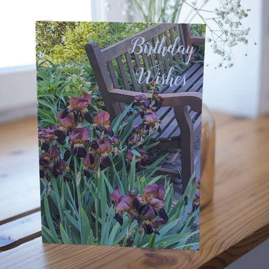Iris Blooms en Park Bench Bloemen Verjaardag Kaart