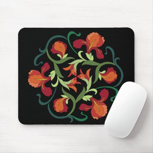 Iris Blooms Interwoven op Black Mousepad Muismat (Met muis)