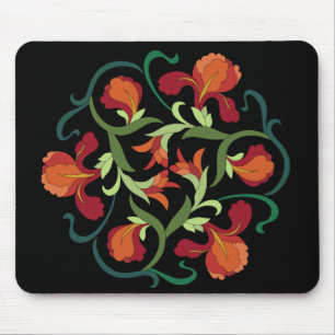Iris Blooms Interwoven op Black Mousepad Muismat