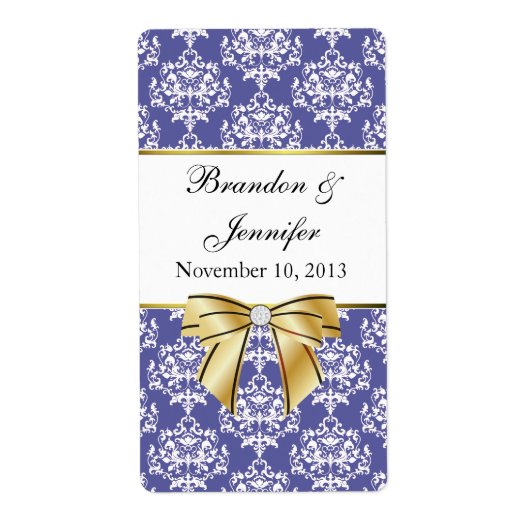 Iris Blue Damask Mini Wine Labels (Voorkant)