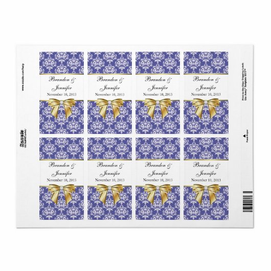 Iris Blue Damask Mini Wine Labels (Full Sheet)