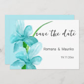 Iris Blue Floral Waterverf Handbeschilderd Save The Date (Voorkant / Achterkant)