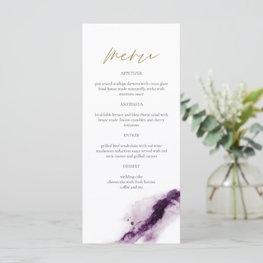 IRIS | Boho Plum Paars Gold Splash-menukaart Menu (Staand voorkant)