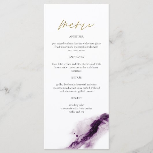 IRIS | Boho Plum Paars Gold Splash-menukaart Menu (Voorkant)