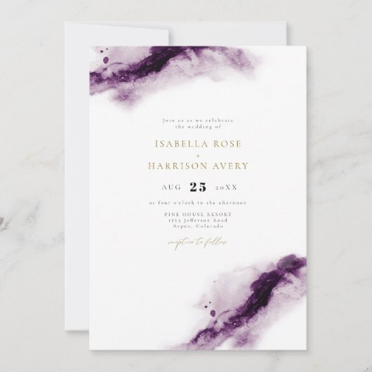 IRIS | Boho Plum Paars Gold Waterverf Wedding Kaart (Voorkant)