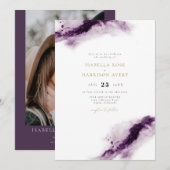 IRIS | Boho Plum Paars Gold Waterverf Wedding Kaart (Voorkant / Achterkant)