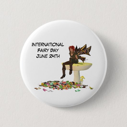 Iris Boy Fairy op paddenstoel Pin Button (Voorkant)