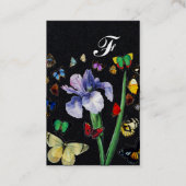 IRIS, COLORFUL BUTTERFLIES Black Floral Monogram Visitekaartje (Achterkant)