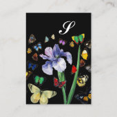 IRIS, COLORFUL BUTTERFLIES Black Floral Monogram Visitekaartje (Achterkant)