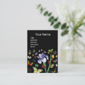 IRIS, COLORFUL BUTTERFLIES Black Floral Monogram Visitekaartje (Staand voorkant)