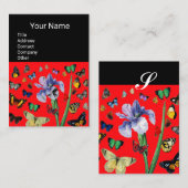 IRIS, COLORFUL BUTTERFLIES Red Black Monogram Visitekaartje (Voorkant / Achterkant)