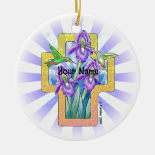 Iris Cross Christelijk Sieraad Keramisch Ornament