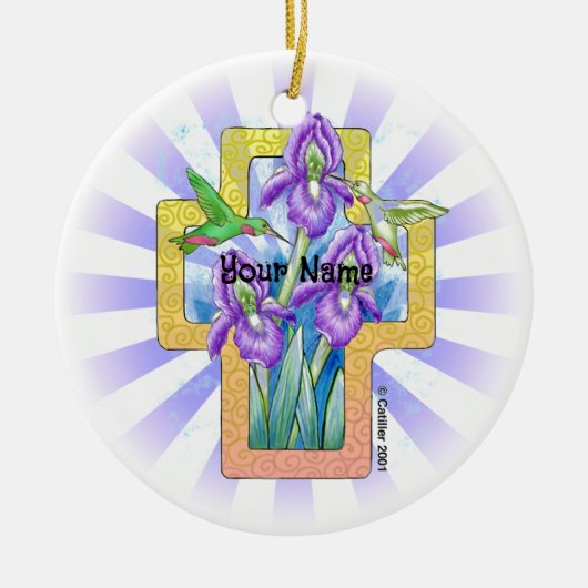 Iris Cross Christelijk Sieraad Keramisch Ornament (Voorkant)