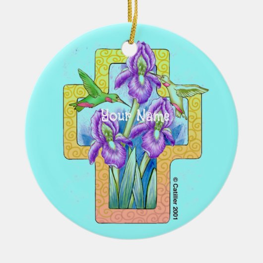 Iris Cross Christelijk Sierstuk Keramisch Ornament (Voorkant)