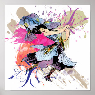 Iris Dansende Fee Dame Vintage Abstracte Kunst Poster