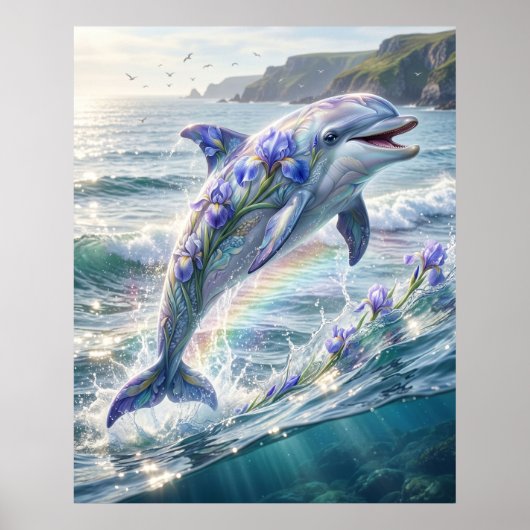 Iris Dolphin Ocean Bloom Poster (Voorkant)