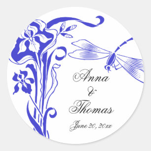 Iris & Dragonfly Koninklijk Blauw Bruiloft Sticker