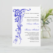 Iris & Dragonfly Royal Blue Wedding Invitation Kaart (Staand voorkant)