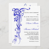 Iris & Dragonfly Royal Blue Wedding Invitation Kaart (Voorkant / Achterkant)