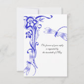 Iris & Dragonfly Royal Blue Wedding Reply RSVP Kaartje (Voorkant)